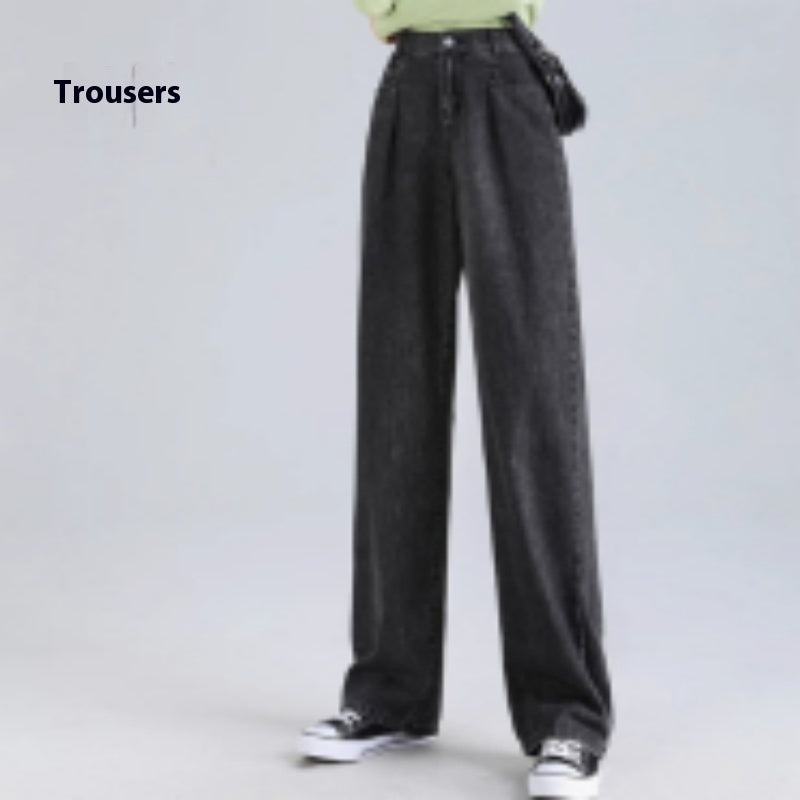 Straight High Waist Draped Casual Wide-leg Pants